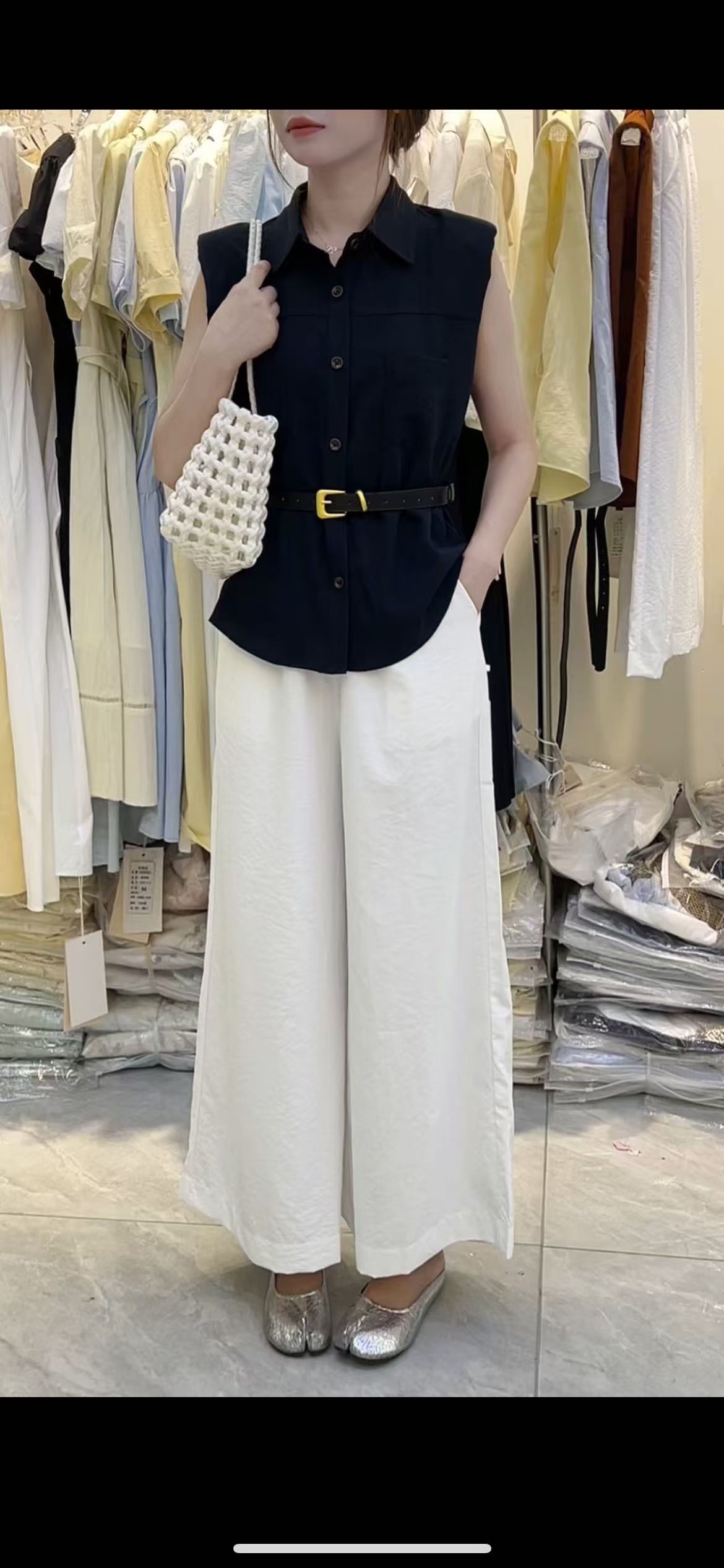 2025夏季新款慵懒宽松休闲阔腿裤女无袖衬衫两件套显瘦时尚套装