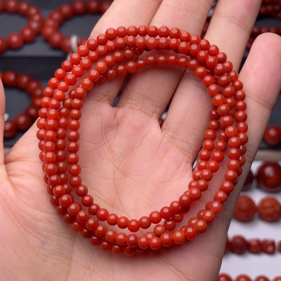 南红玛瑙未镶嵌手串H3.9mm顶品瓦西满肉偏锦红长链