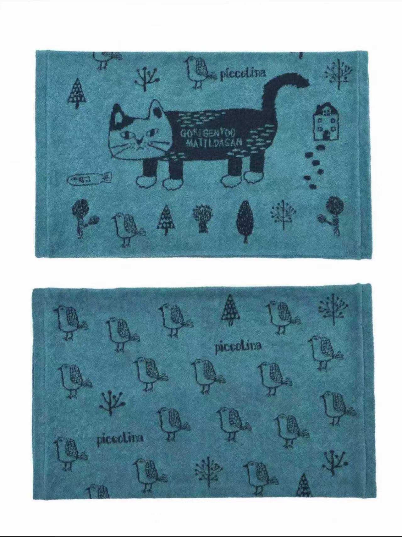 Z714 日本kusuguru提花枕套毛圈情侣爬猫蓝色7575-2