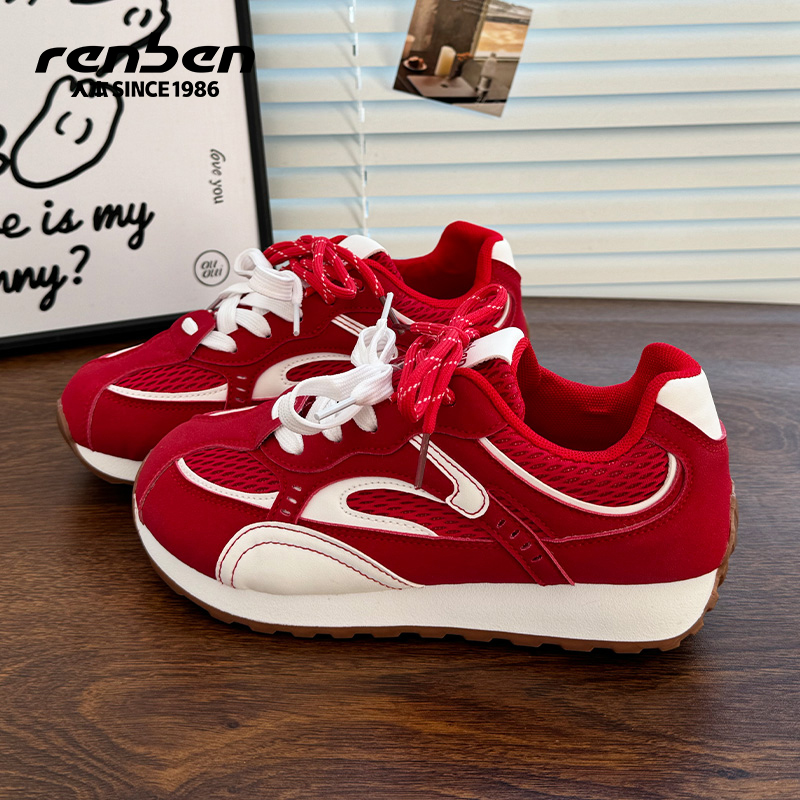 官方旗舰店2025秋季新款阿甘鞋运动休闲鞋ins平底红色鞋子