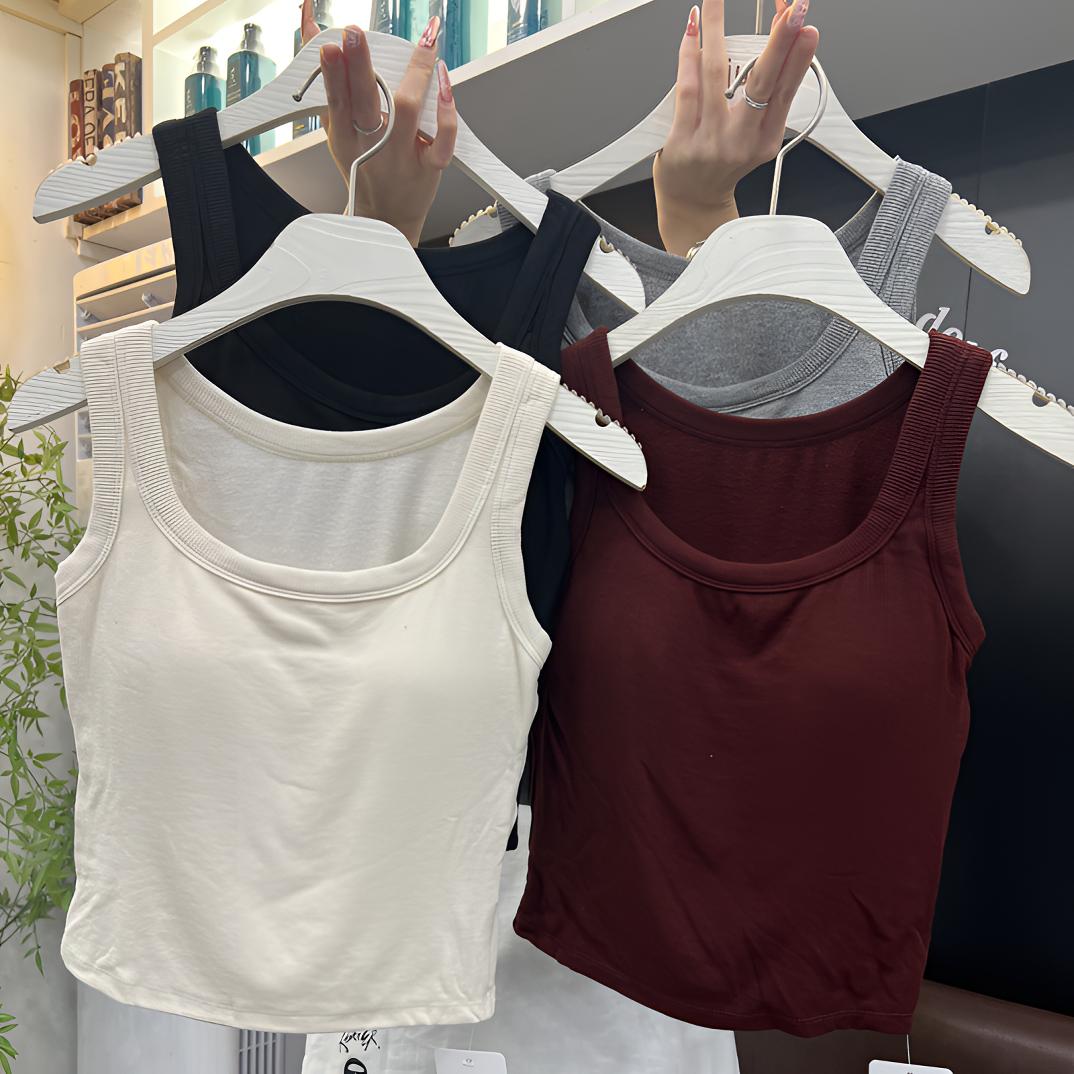 抓毛保暖遮副乳纯色无袖背心内搭外穿简约舒适一体杯