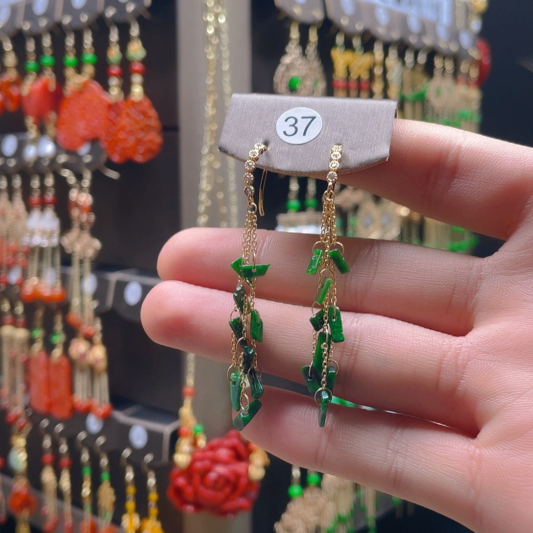 翡翠耳饰合金翡翠