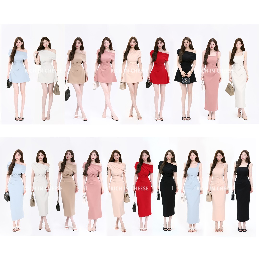 舒胡蕾 优雅月光【部分现货】 一裙三穿高定弹力显瘦抽褶收腰连衣裙