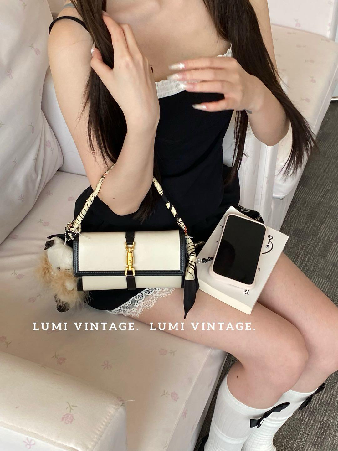 95新 GUCCI/古驰 黑白熊猫拼色牛皮jackie1961单肩包50684084