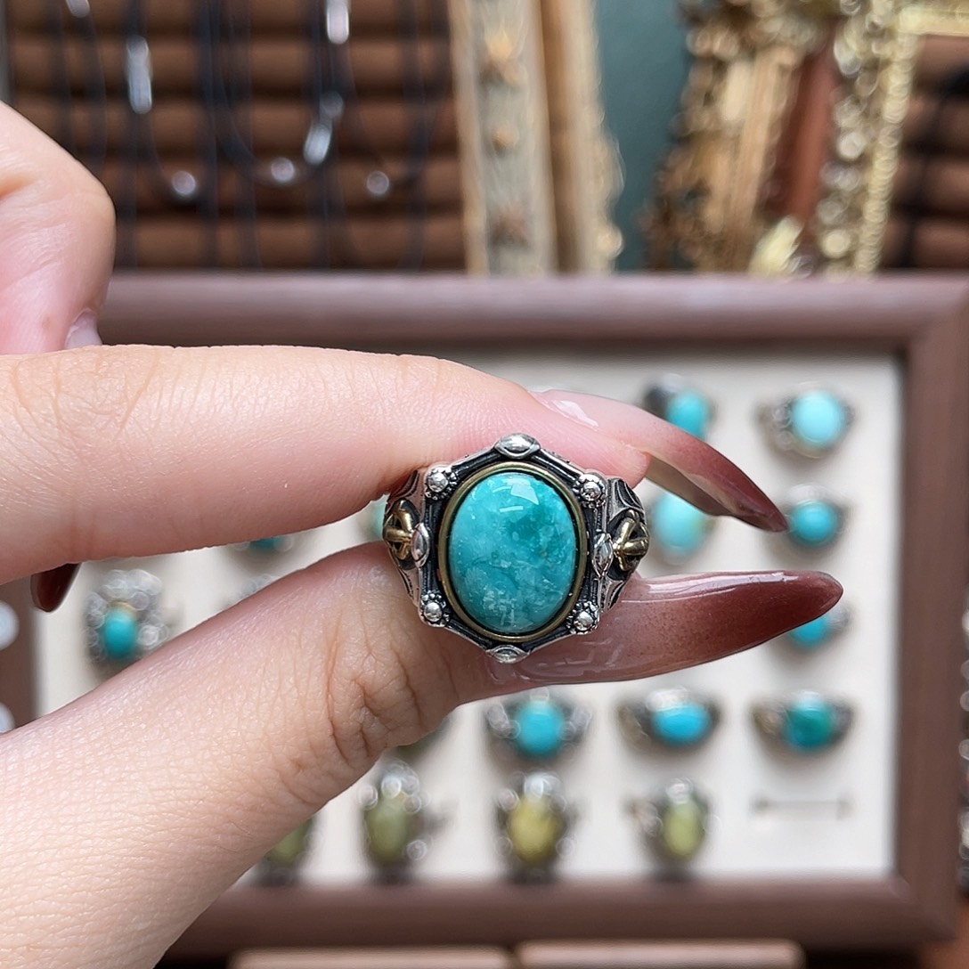 绿松石银S925镶嵌戒指