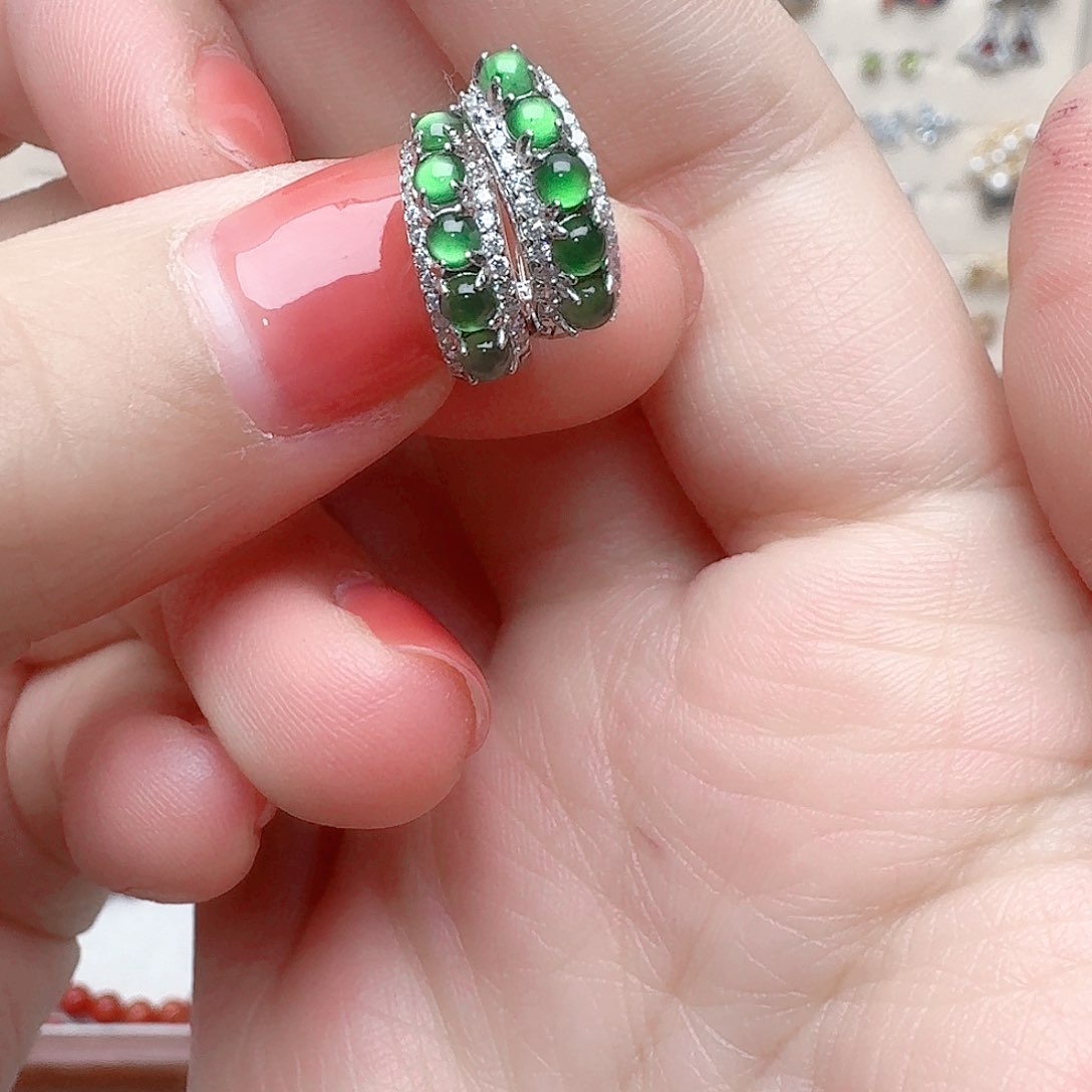 翡翠耳饰银S925镶嵌耳钉