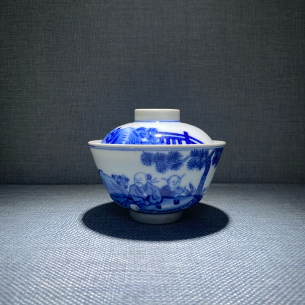 青花故事纹盖碗茶碗