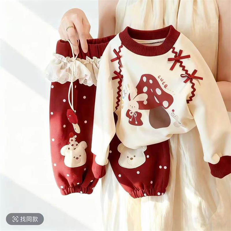 女童秋冬套装休闲2025新款小童洋气女宝宝加绒加厚卫衣卫裤两件套
