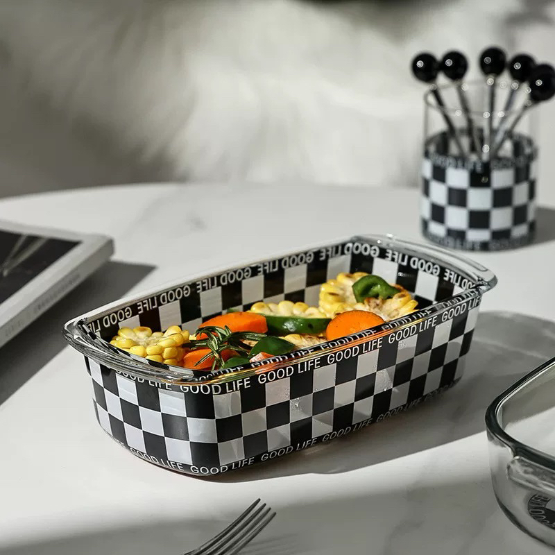 棋盘格烤盘耐高温烘焙焗饭碗烤箱微波炉专用器皿家用蒸鱼
