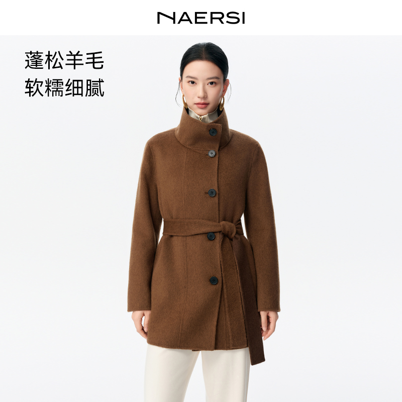 娜尔思美利奴绵羊毛大衣显瘦气质时尚双面中长款秋冬NL00892E5