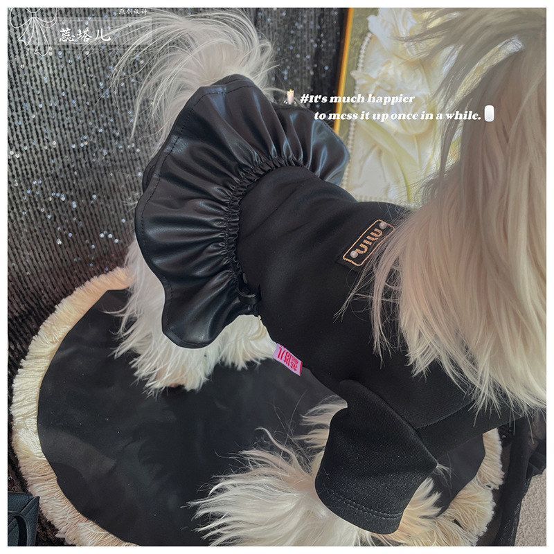 蕊塔儿打底裙马尔济斯约克夏黑色中领有袖连衣裙超小体无包款