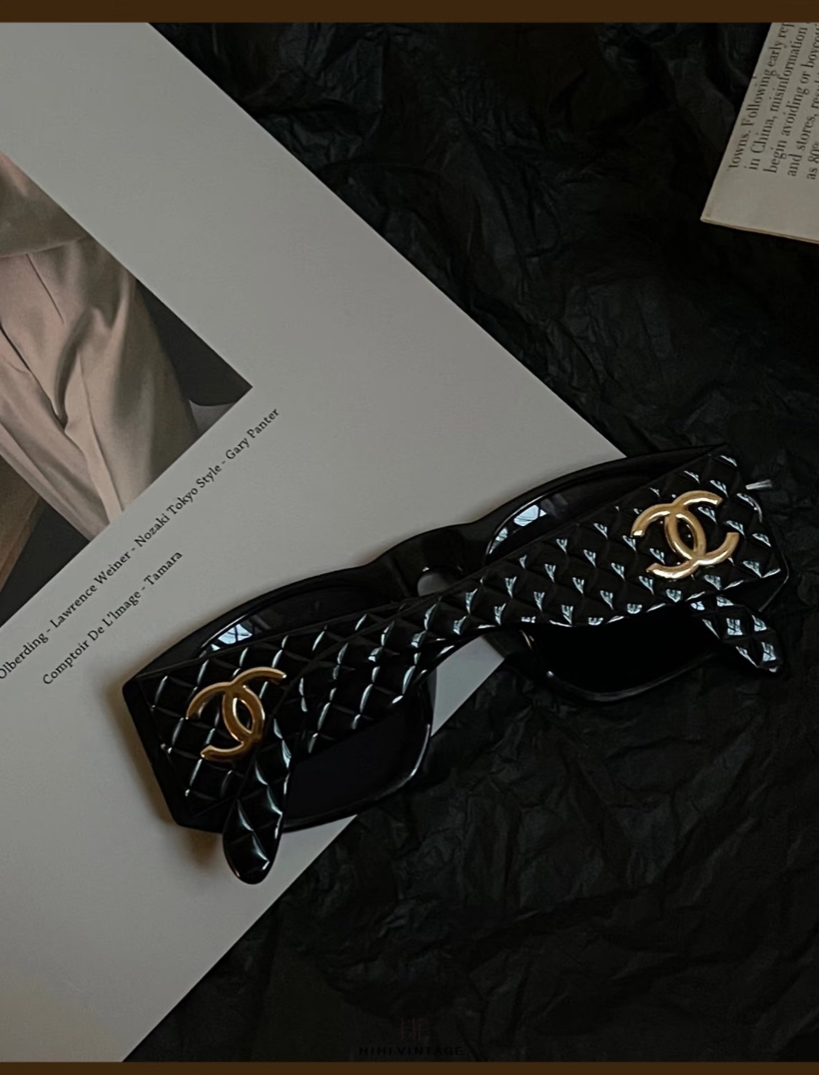 99新 Chanel/香奈儿 7506 黑色菠萝边大logo 墨镜