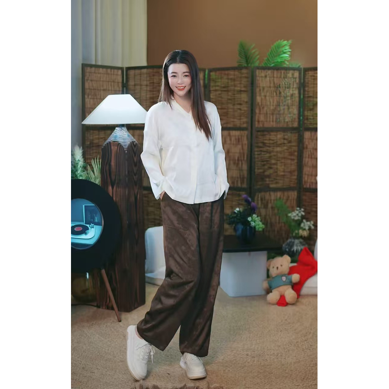 杯子家《镰刀蚕丝棉裤》秋冬提花蚕丝棉保暖显瘦洋气长裤