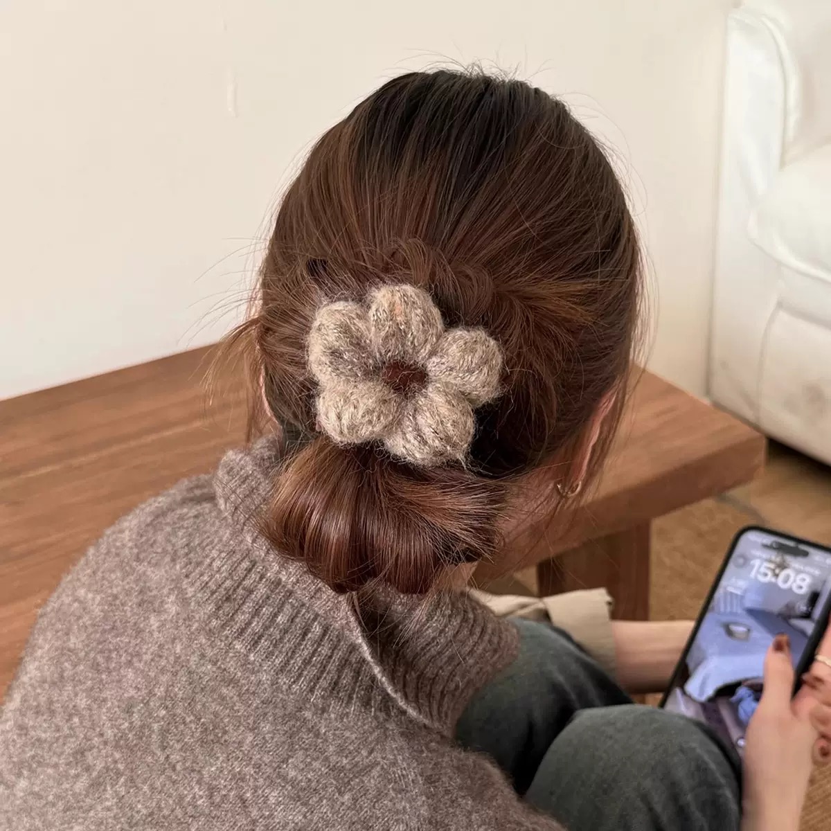秋冬复古毛绒花朵发圈女洋气时尚扎丸子头发绳皮筋头绳高级感发饰