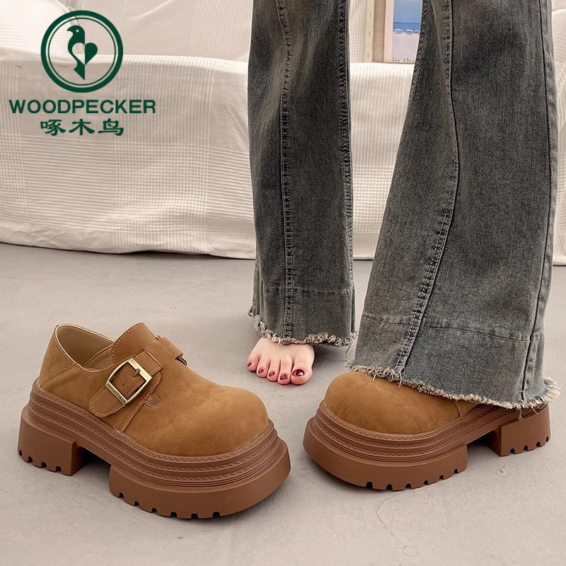 啄木鸟松糕厚底勃肯鞋女2025新款玛丽乐福鞋复古小个子增高小皮鞋