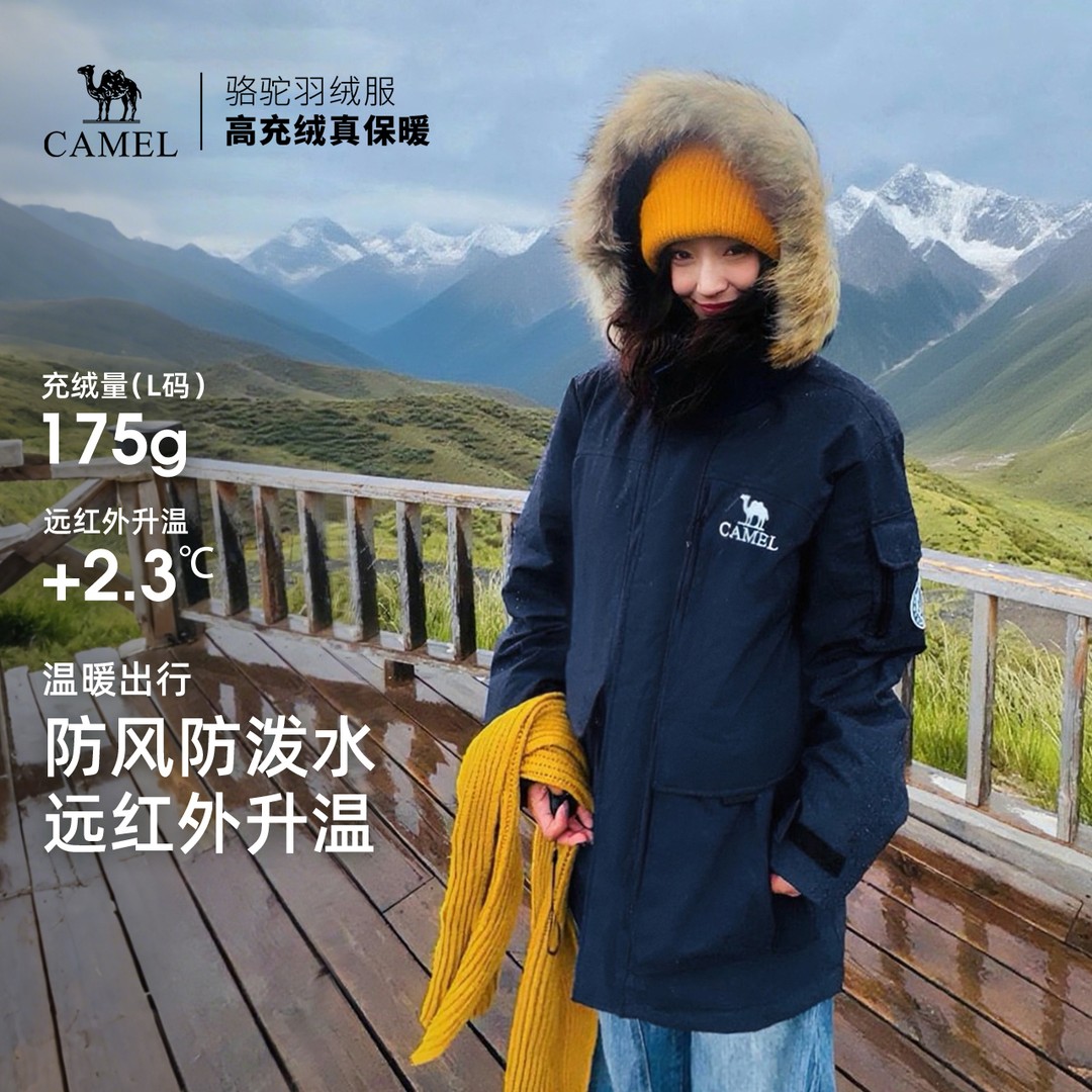 【骆驼派克羽绒服】王俊凯同款90绒子户外工装羽绒服毛领加厚N145D