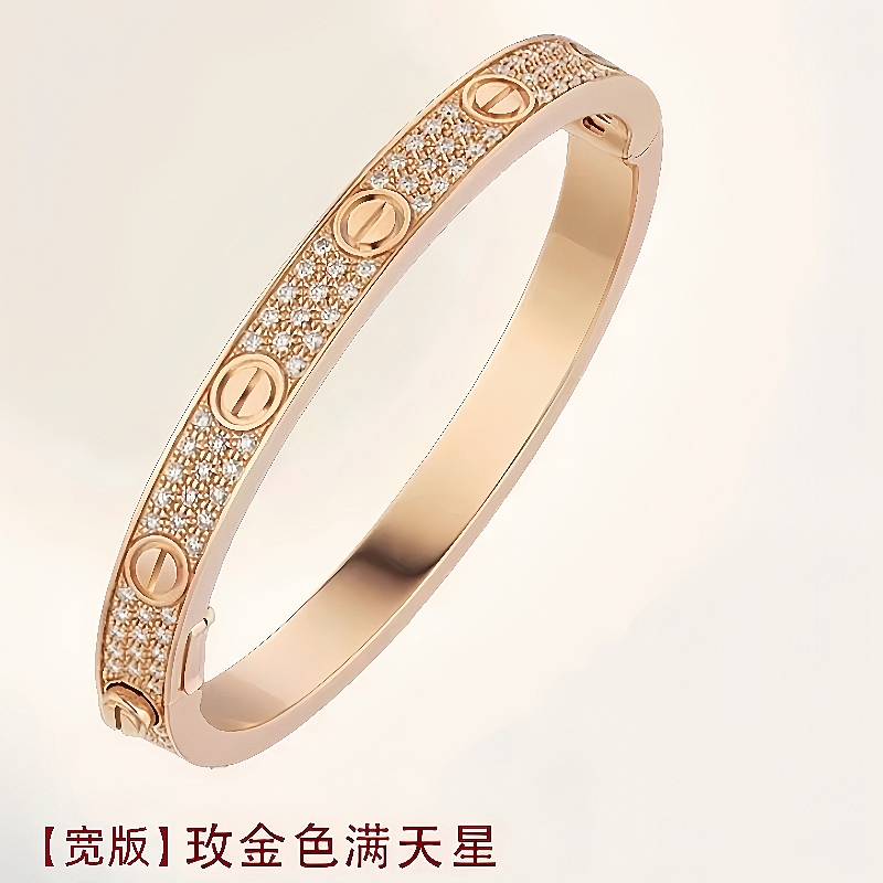 925银手镯 925银 宽版繁星手镯时尚小众玫瑰金手镯