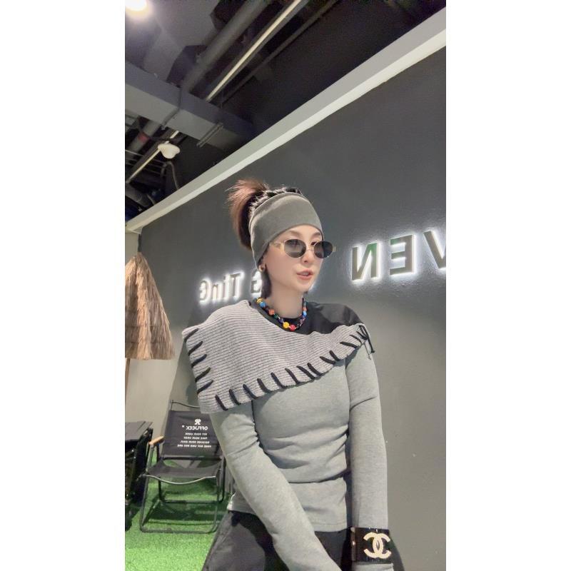 20779：拼接翻领针织长袖学院风毛针织衫撞色保暖毛衣百搭