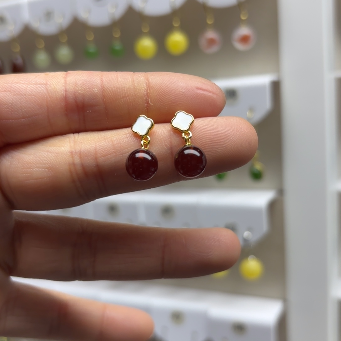 银S925镶嵌血珀耳饰血珀