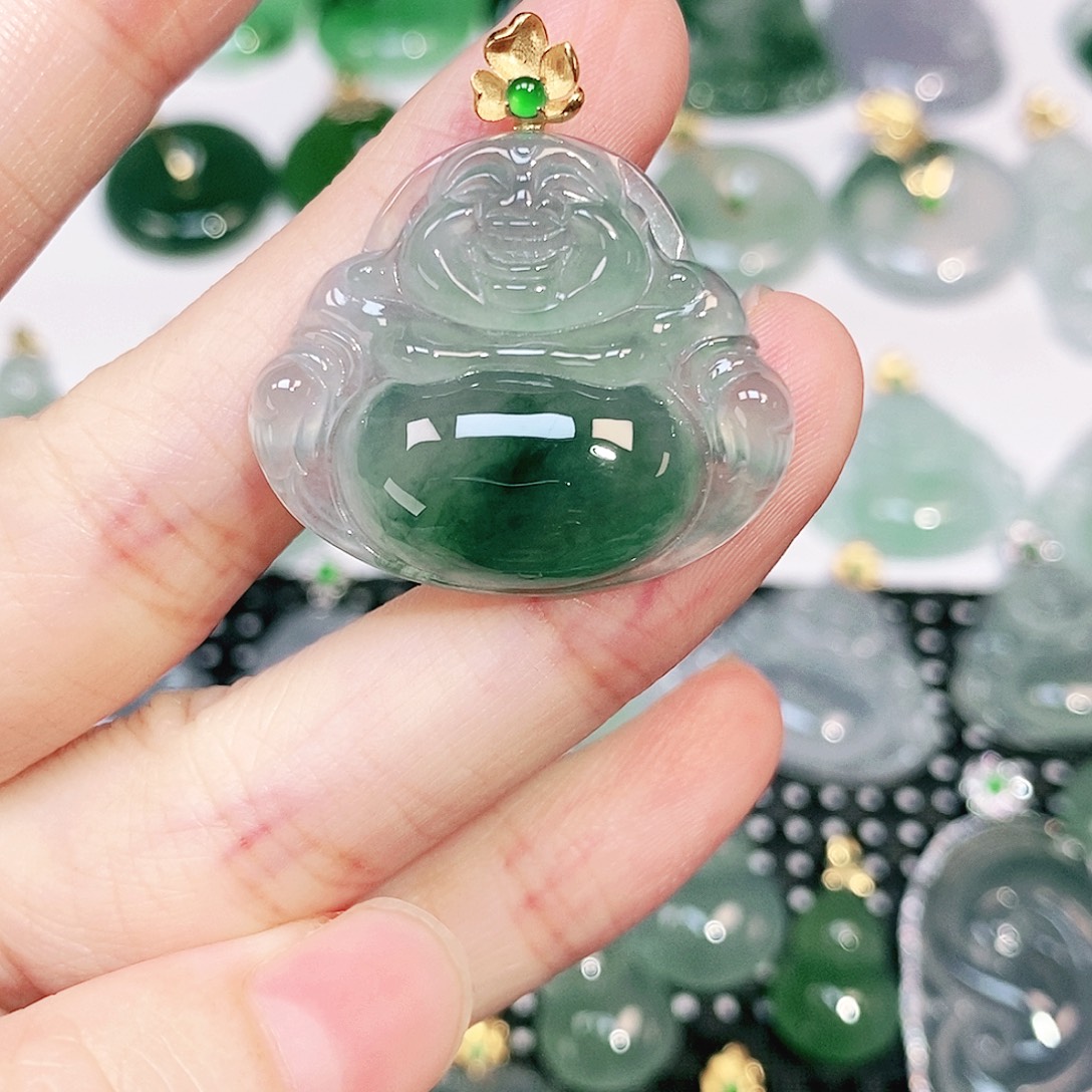 翡翠18K金镶嵌吊坠(不含链)