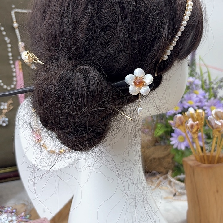 银S925镶嵌淡水珍珠发饰