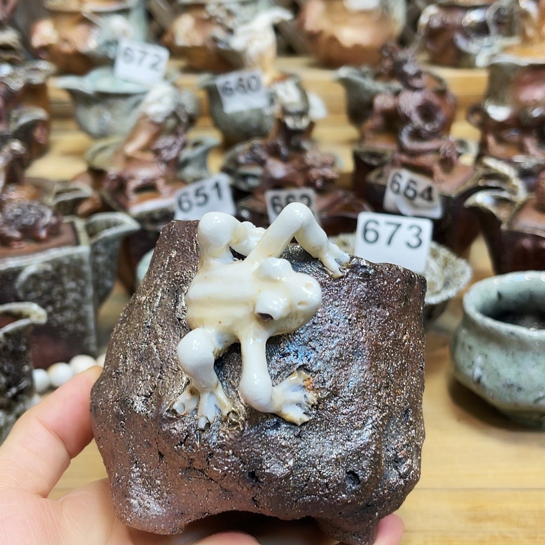 杯柴烧粗陶手捏花盆