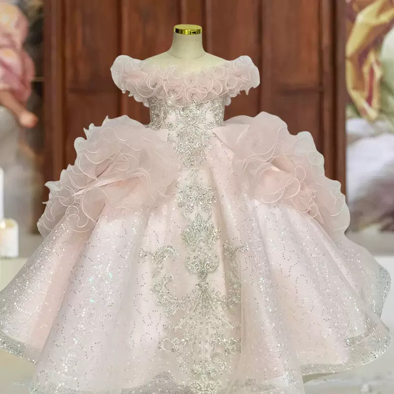 粉色齐地A201千金风礼服女公主公主风礼服连衣裙宝宝宫廷风