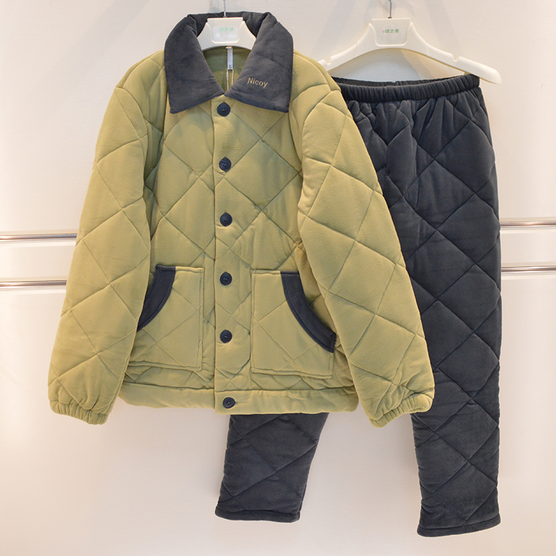 安之伴睡衣冬季男士澳毛绒三层加厚夹棉成熟稳重棉袄家居服11585