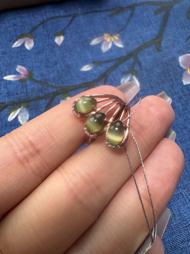 和田玉碧玉猫眼戒指