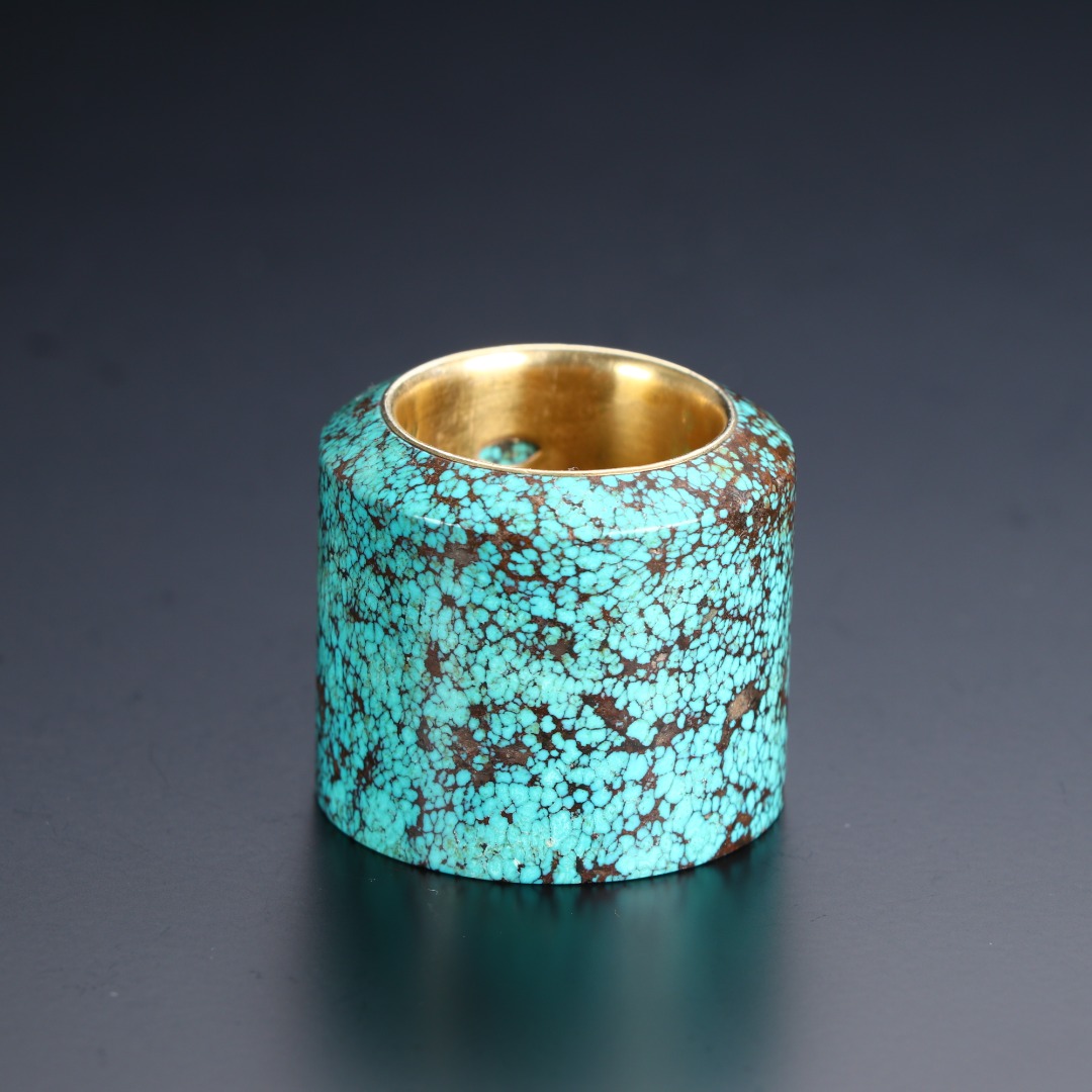 《博古文物》-银鎏金-嵌松石扳指-Xx-250115