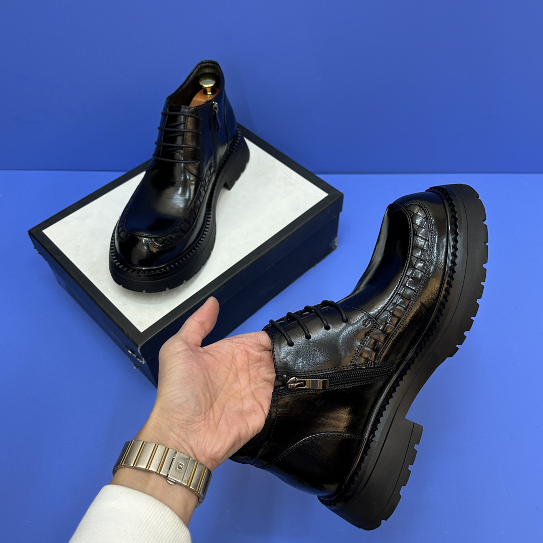 秋冬款马丁靴冬季侧拉链黑色厚底高帮英伦风时尚休闲百搭男鞋靴子