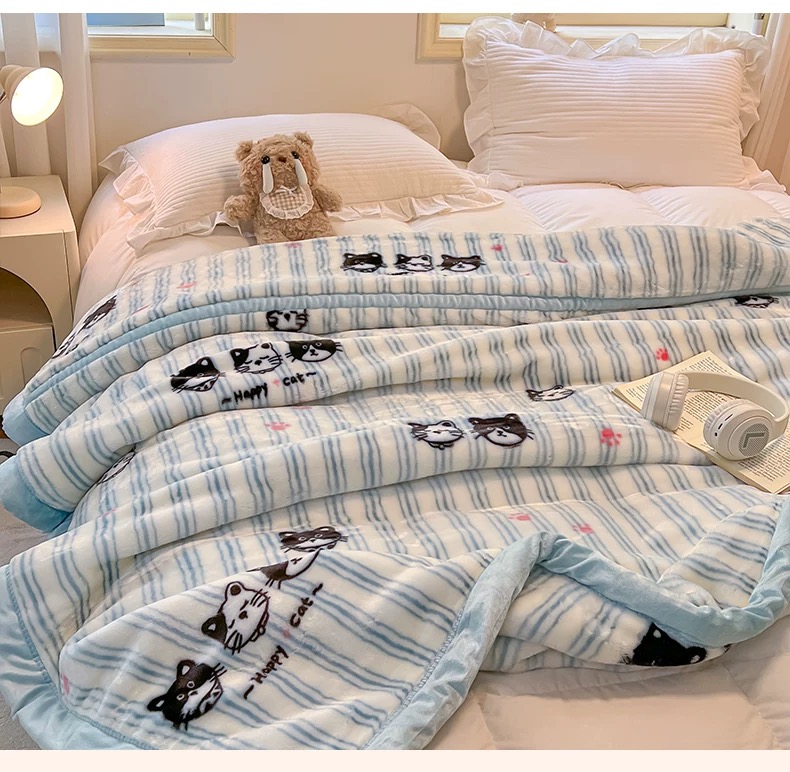 拉舍尔毛毯冬季加厚办公室午睡盖毯保暖沙发毯子双层毯子