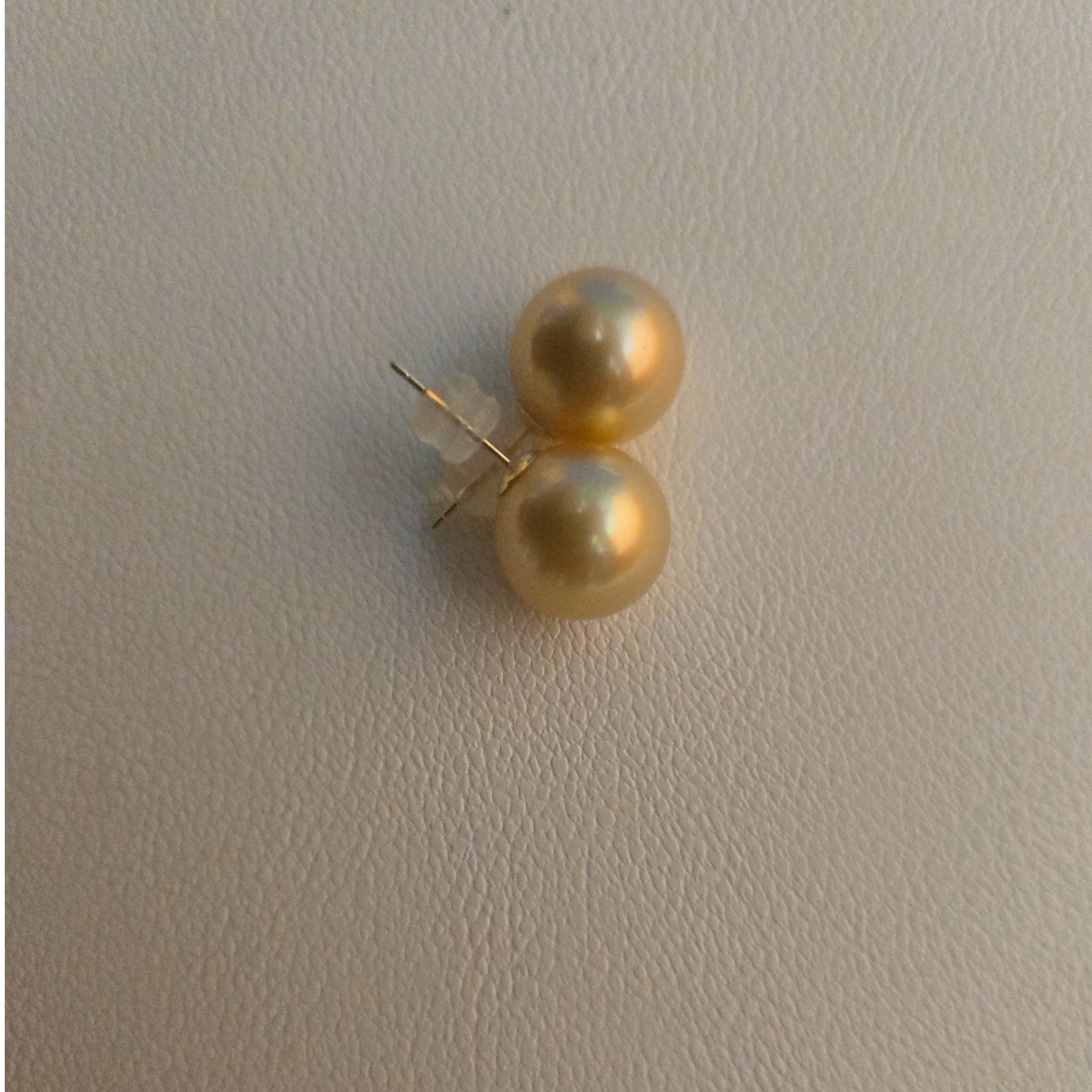 金色海水珍珠耳钉11-12mm精品时尚百搭