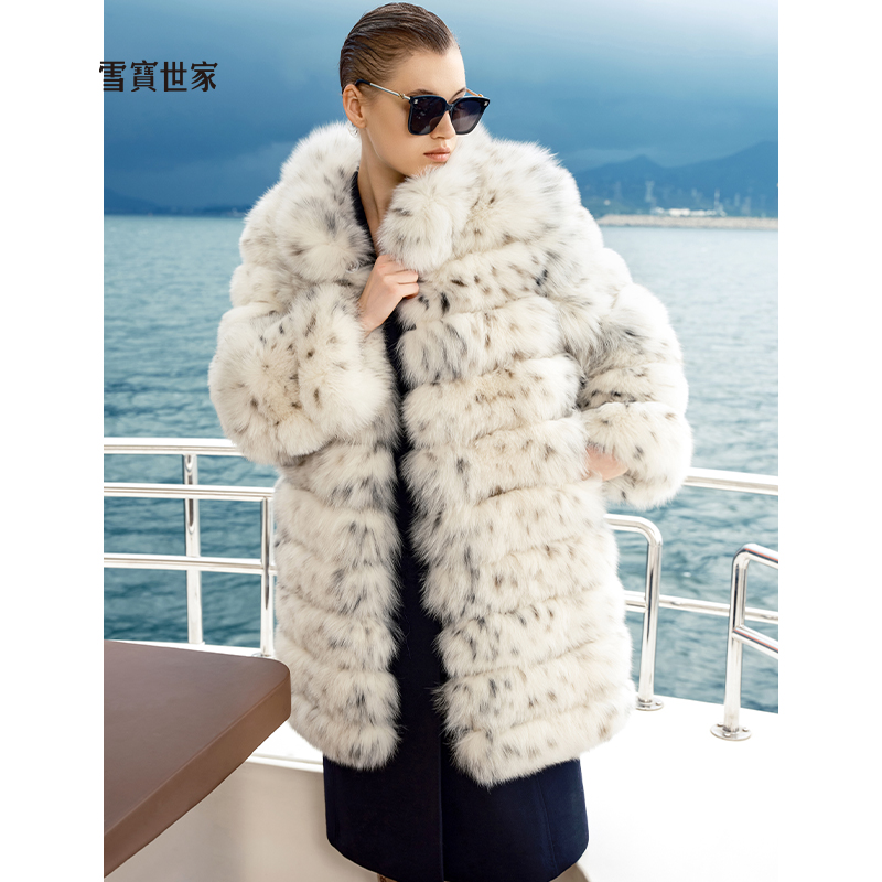 雪宝世家原创 巴黎画染 山喵纹进口整皮狐狸毛大衣年轻皮草外套女