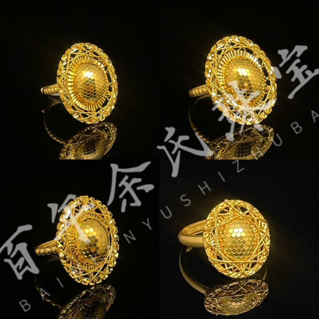 黄金瞳—足金9995G显大鸽子蛋素金戒指5.84-6.29-6.67克净金