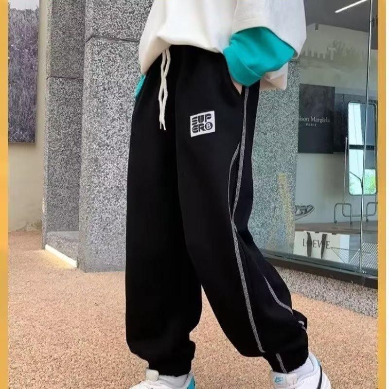 男童裤子儿童卫裤2025新款男孩炸街中大童冬装休闲运动长裤潮黑色