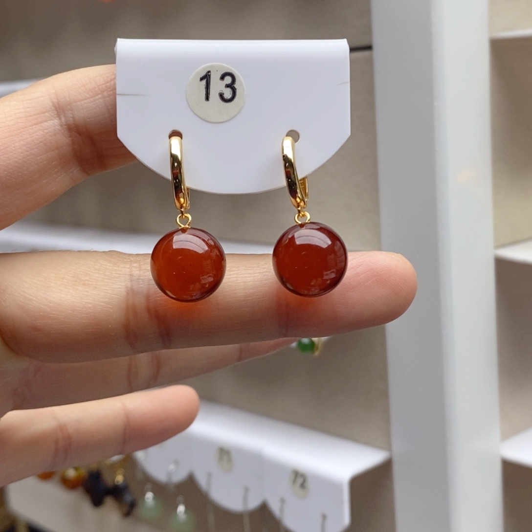 血珀银S925镶嵌耳饰