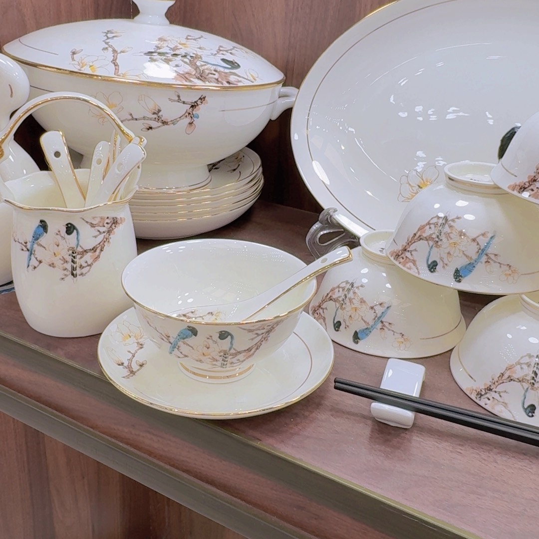 45%以上骨粉骨瓷花鸟望升平碗单拍