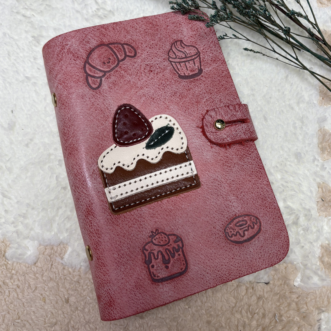 雾腊红头层牛皮A6蛋糕手帐本10816