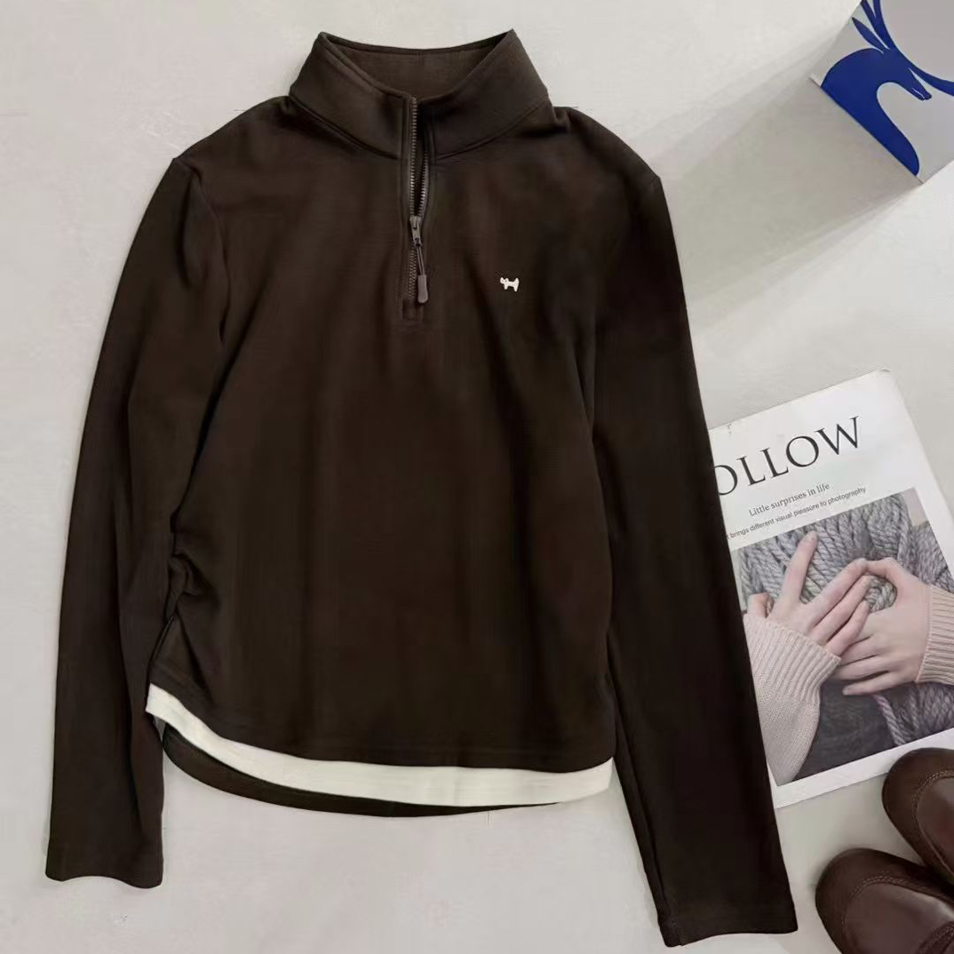 NFM女驸马新款时尚立领半拉链拼接卫衣7976