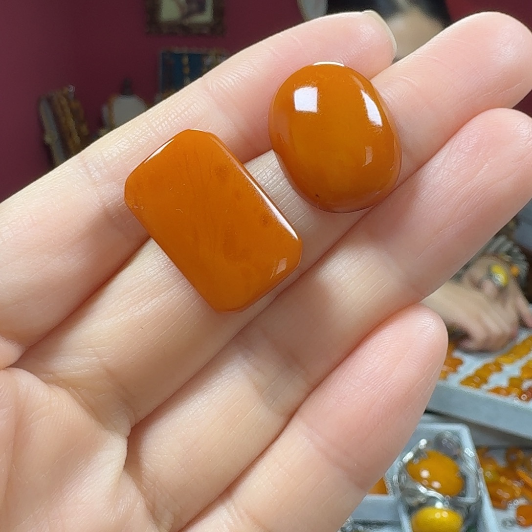 蜜蜡银S925镶嵌耳饰耳钉
