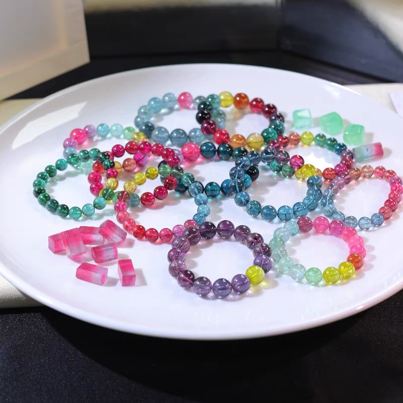 彩虹碧玺手串彩色精美糖果色