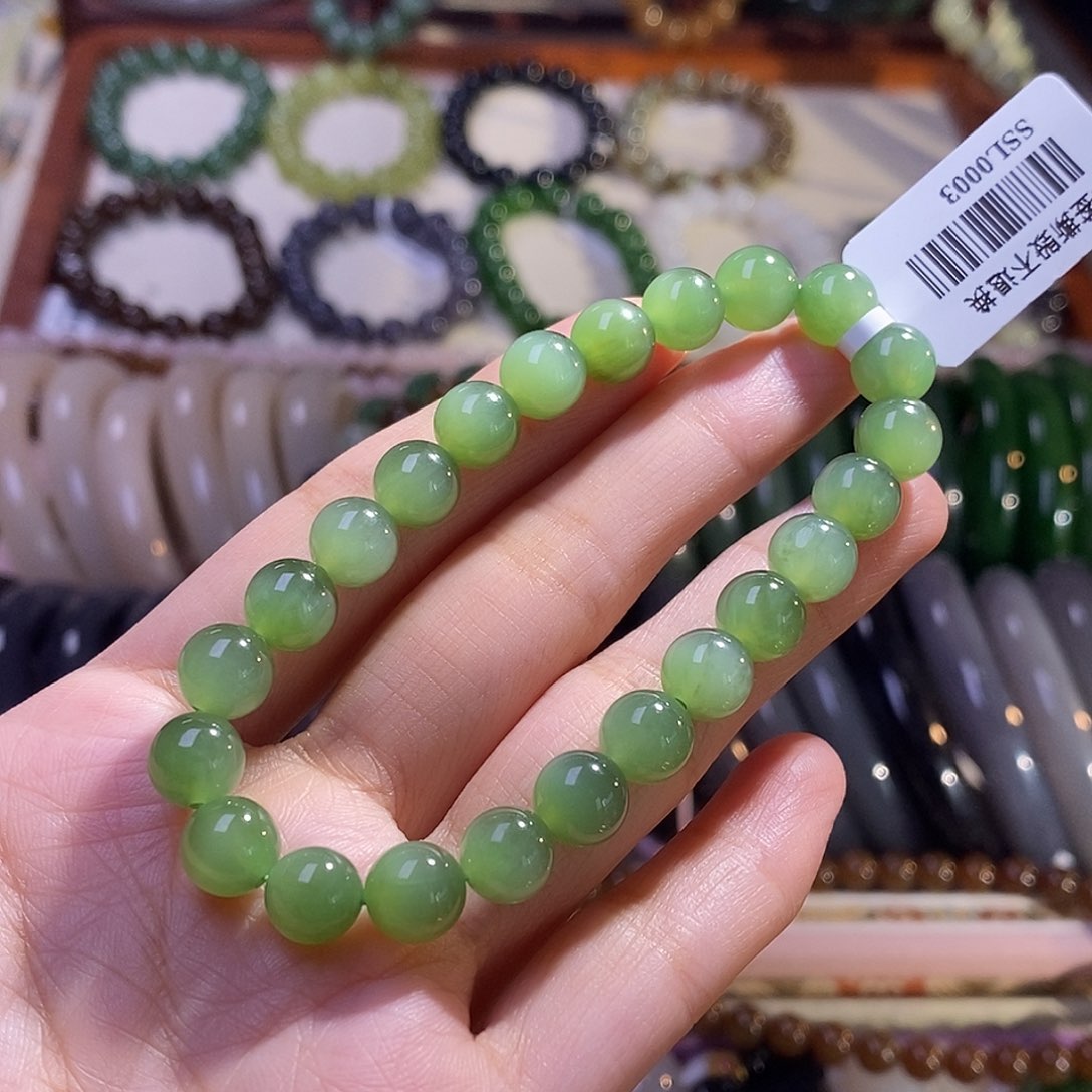 颈饰未镶嵌和田玉老矿料碧玉猫眼手串8m