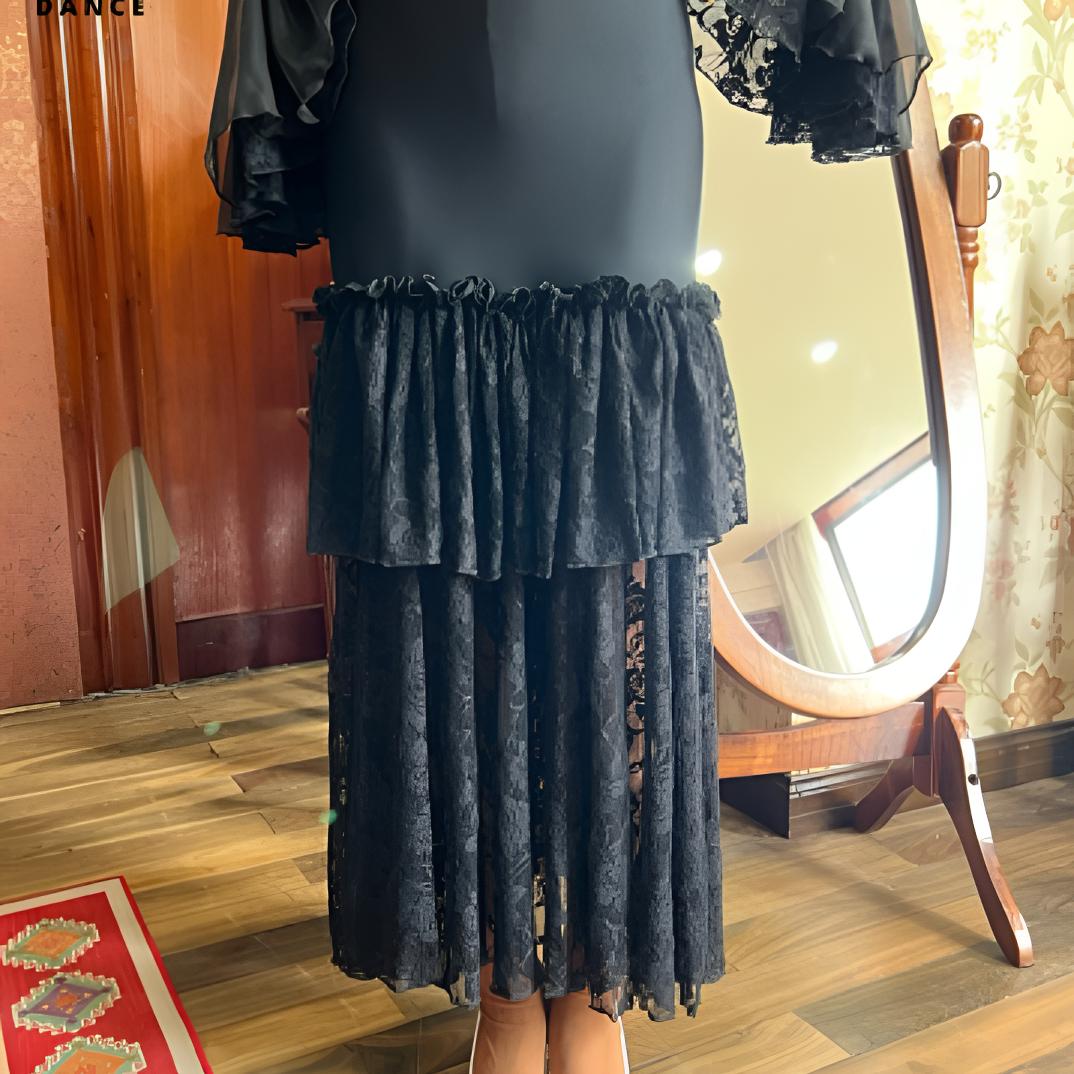 DMDANCEWEAR国标舞服｜复古玫瑰半裙｜轻奢显瘦蕾丝半身裙