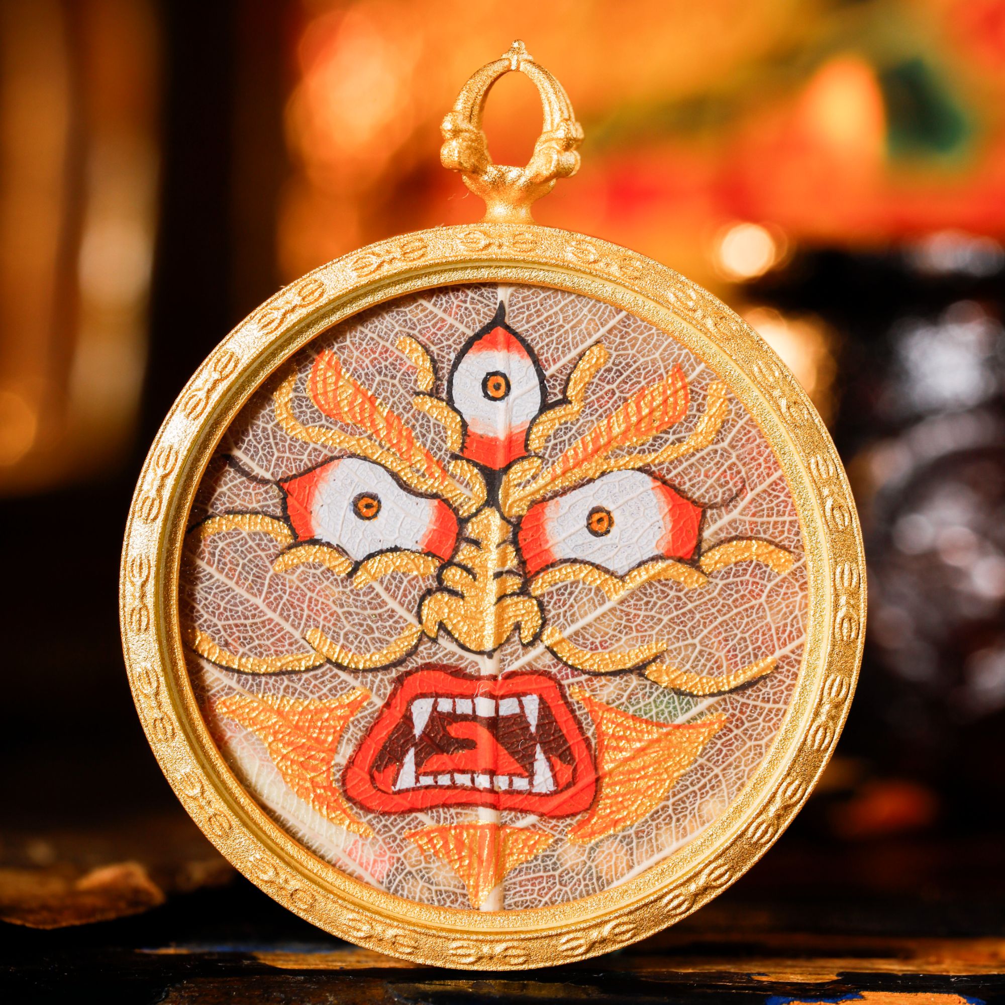 【雪堆白官选】菩提叶大黑天吊坠  纯手工绘制唐卡  多样性发其一