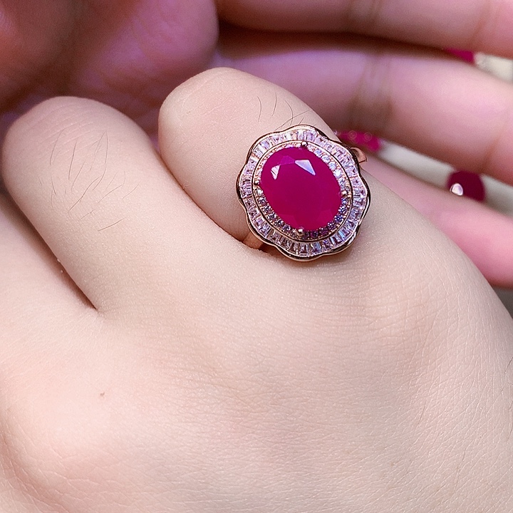 红宝石戒指银S925镶嵌