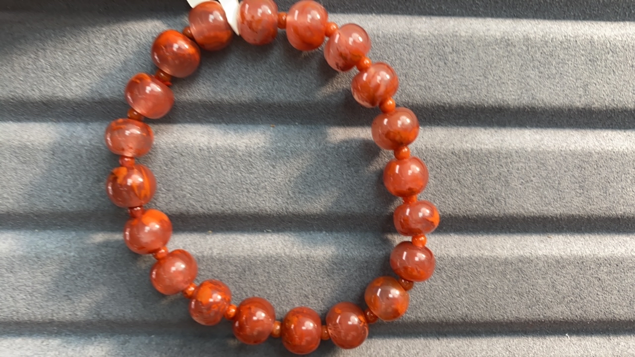 玫红苹果珠手串卡9mm