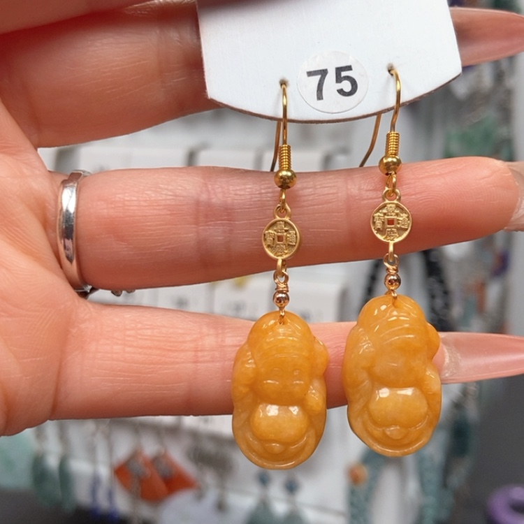 【闪购商品】翡翠耳饰银S925镀金镶嵌优化