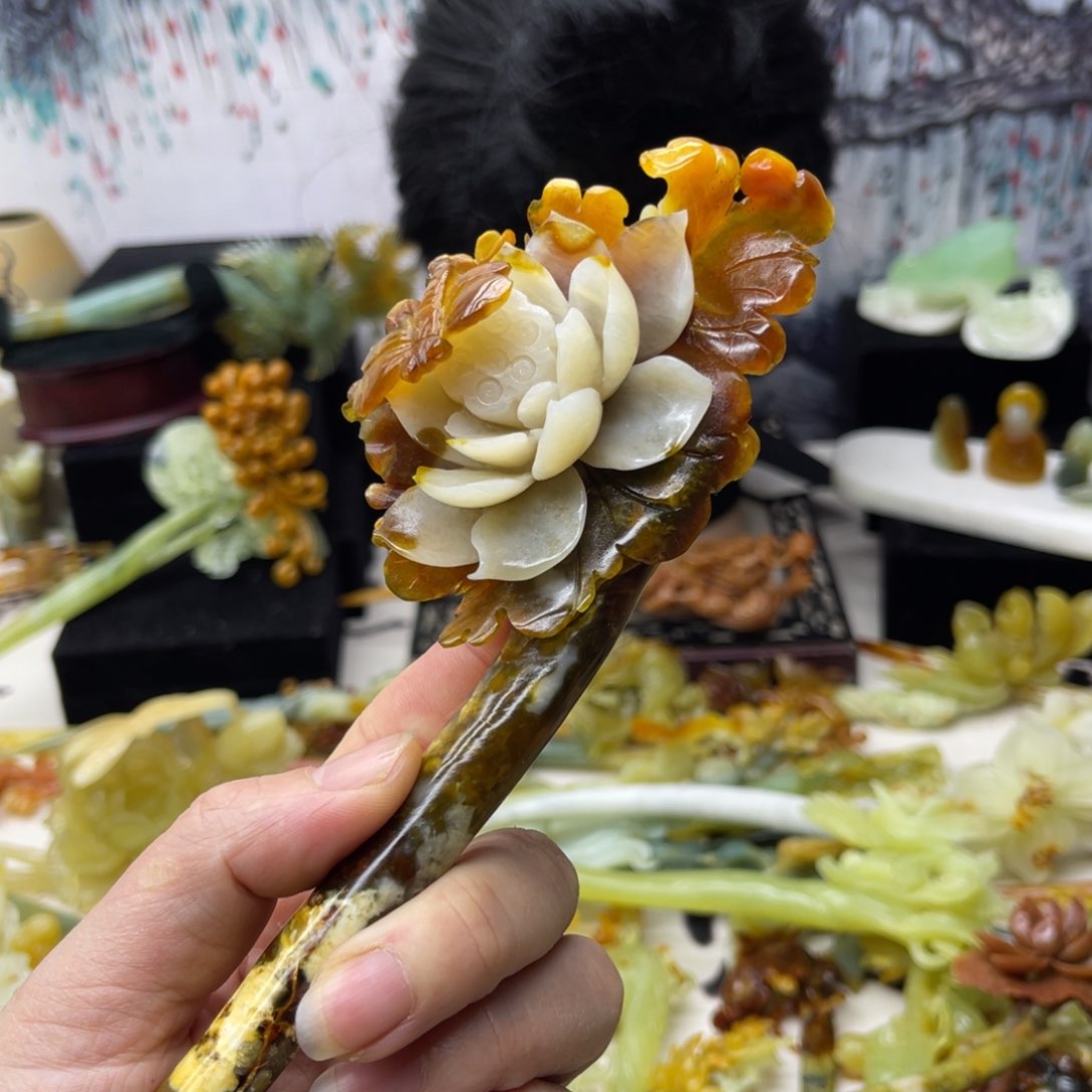 【闪购商品】蛇纹石玉发饰合金i*7