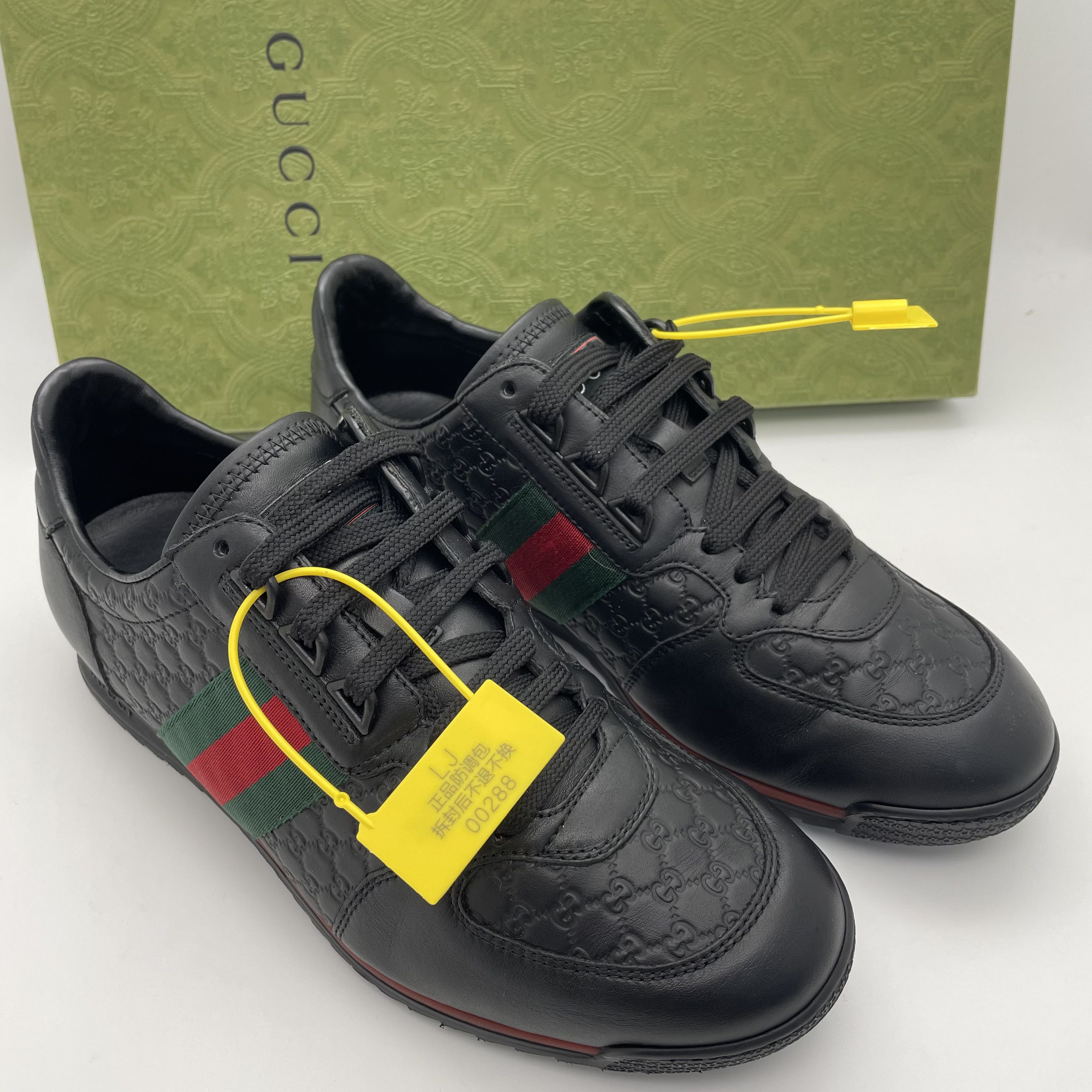 95新 GUCCI/古驰 40.5欧码/黑色压花双G高尔夫休闲运动鞋